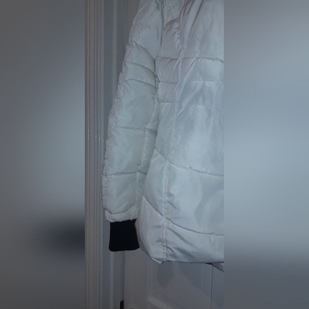 Madden Girl Hooded White Puffer Coat Jacket Parka Faux Fur Trim Hood Sz M Medium - Picture 13 of 16